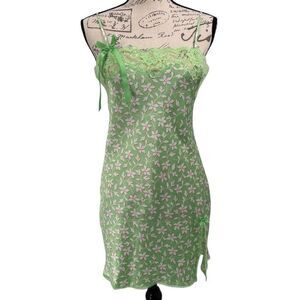 Victoria's Secret Angels Lace‎ Trim Slip Dress/Nightie Gown Green Floral Small